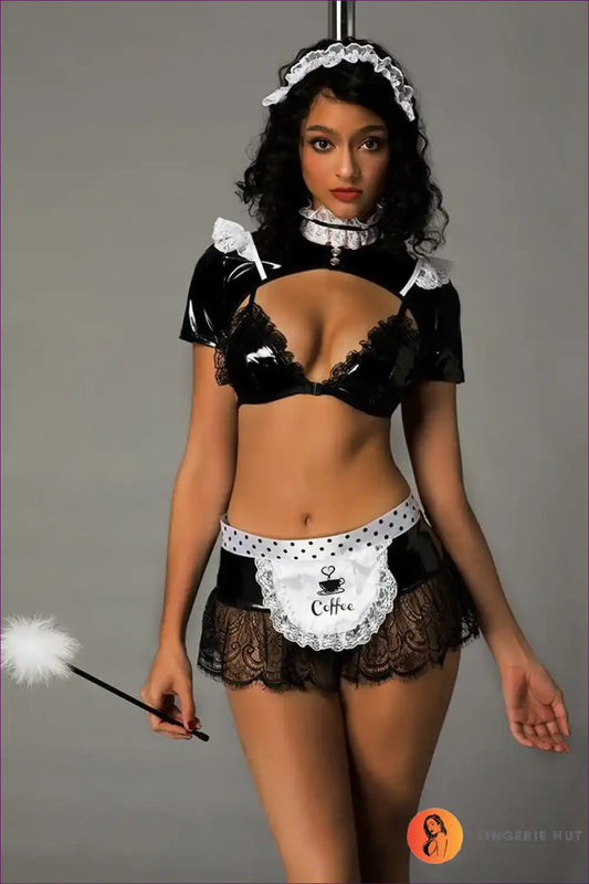 French Maid Costume with Lace Trim - Holiday Party Favourite for Costume, just In, Lace, Maid,