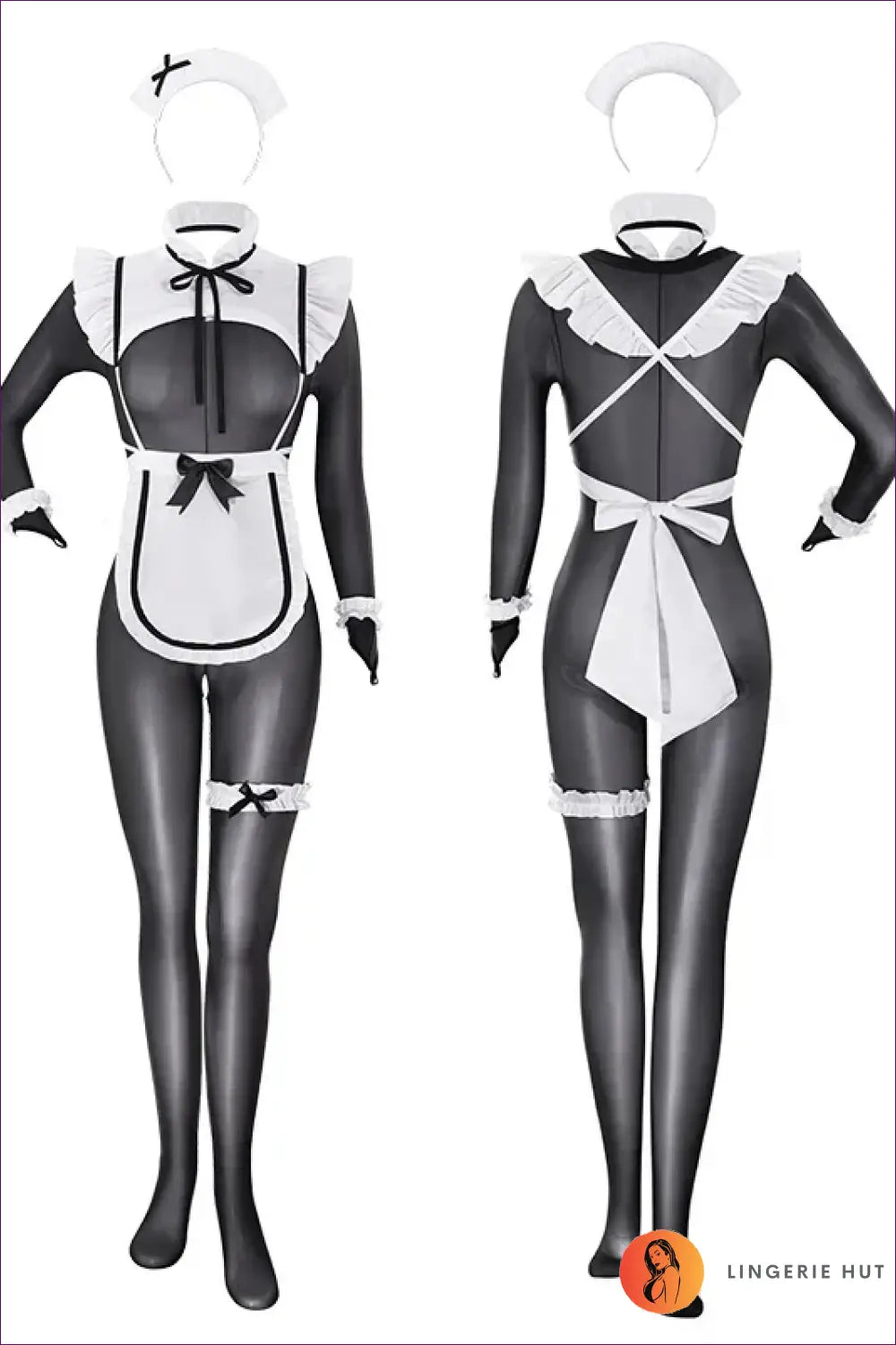 French Maid Costume Lingerie Set - Fantasy Roleplay Ready - Black / one Size - Outfit - Hut - All Season • Boudoir