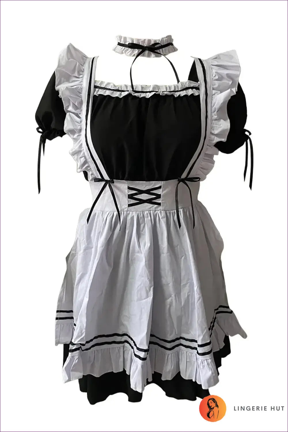 French Maid Costume with Lolita Frills - Playful Cosplay Charm - Outfit Set - Lingerie Hut - Autumn • Halloween • Lace