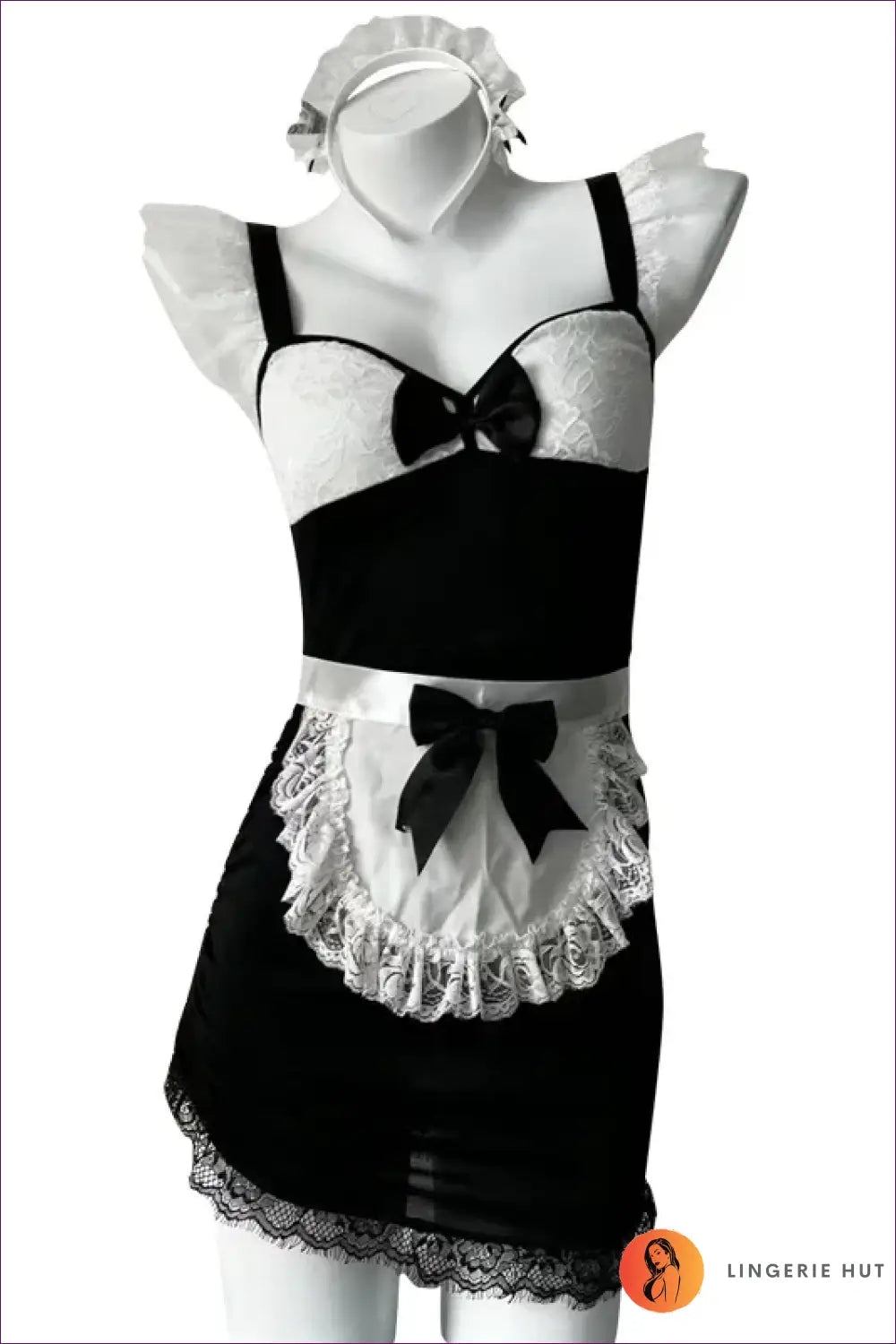French Maid Costume Set - Anime Fantasy Mood Party-ready - no Stockings / one Size - Outfit - Lace • Mesh • Mini