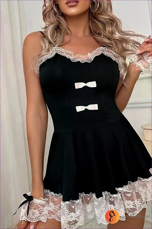 French Maid Costume with Sheer Lace Trim - Bedroom Confidence for Backless, Boudoir, Costume, Floral,