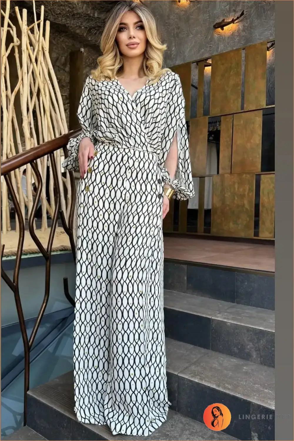 Geometric Print Jumpsuit - Effortless Modernity - Casual • Clothing • Cutout • Date Night • Everyday - Lingerie Hut