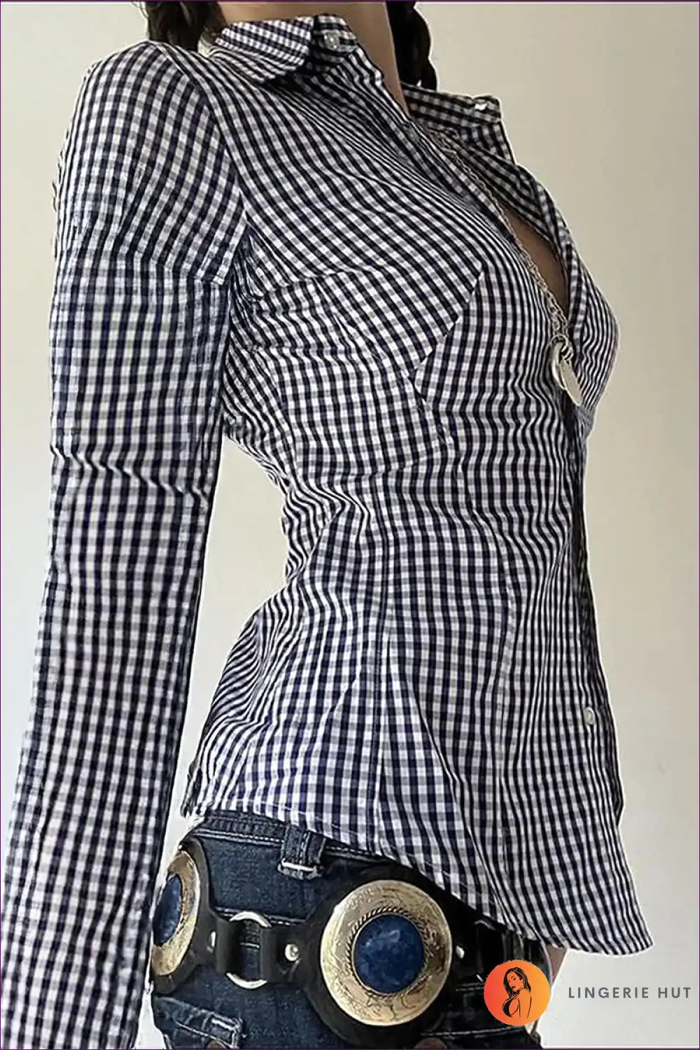 Gingham Shirt with Classic Collar - Timeless Appeal for All Season, Autumn, Blouse, Casual, Cotton