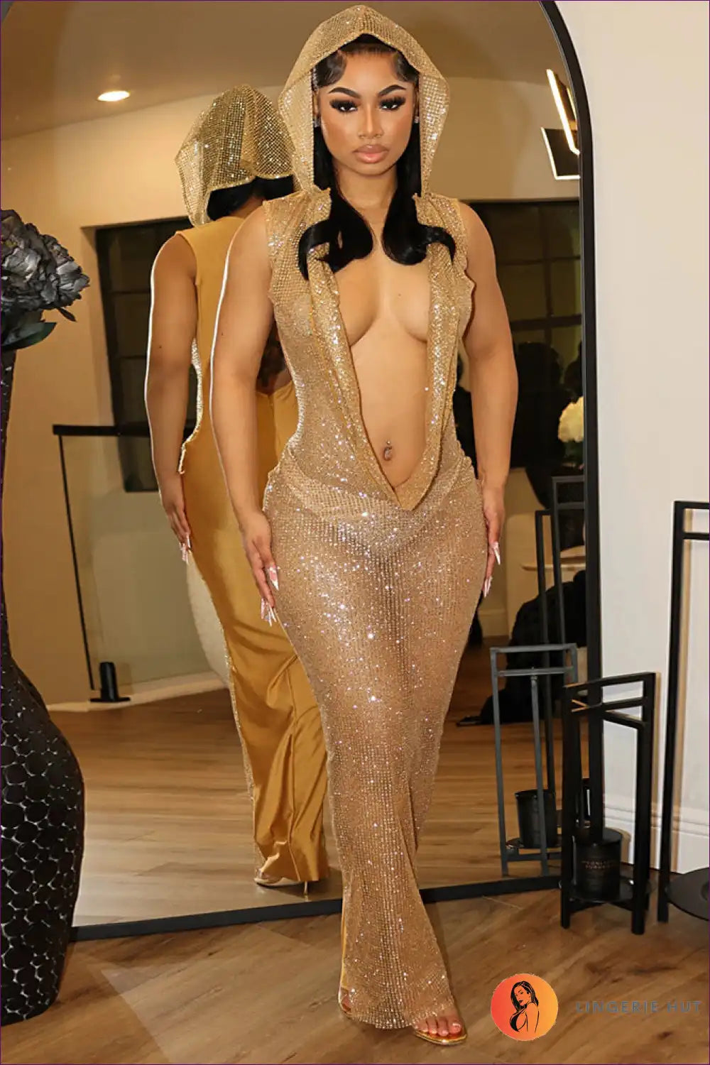 Glamorous Sequin Hooded Dress - Shine Bright For x