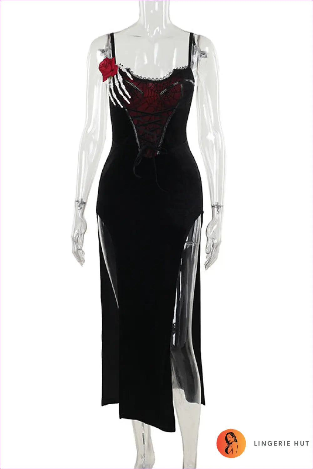 Gothic Spider Web Costume Set with Lace-up Corset - Halloween Glam - Xs / Black Dress - Lingerie Hut - Glamour • Lace