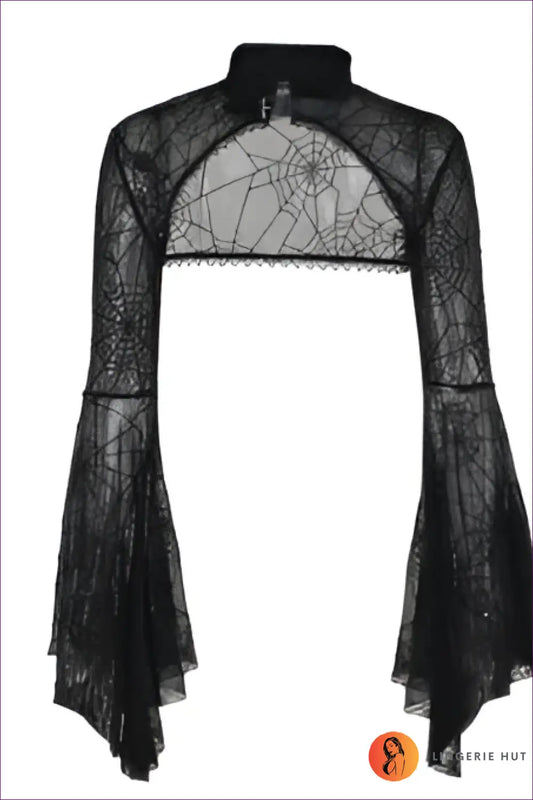 Gothic Spider Web Costume Set with Lace-up Corset - Halloween Glam - s / Black Blouse - Lingerie Hut - Glamour • Lace