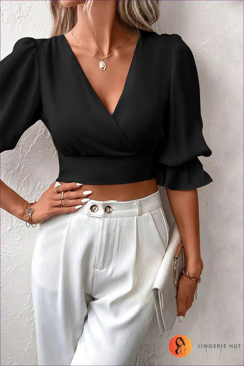 Elevate Your Summer Style With Our Graceful Puff Sleeve V-neck Slim Fit Shirt Top. It’s Elegance Redefined.