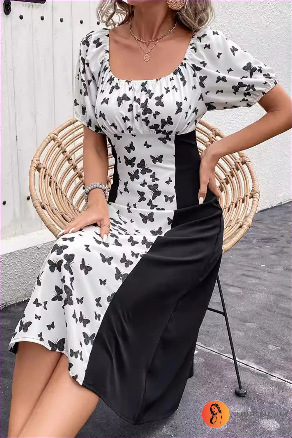 Graphic Patchwork Midi Dress - Effortless Everyday Style - Dresses - Lingerie Hut - A-line • Casual • Cutout