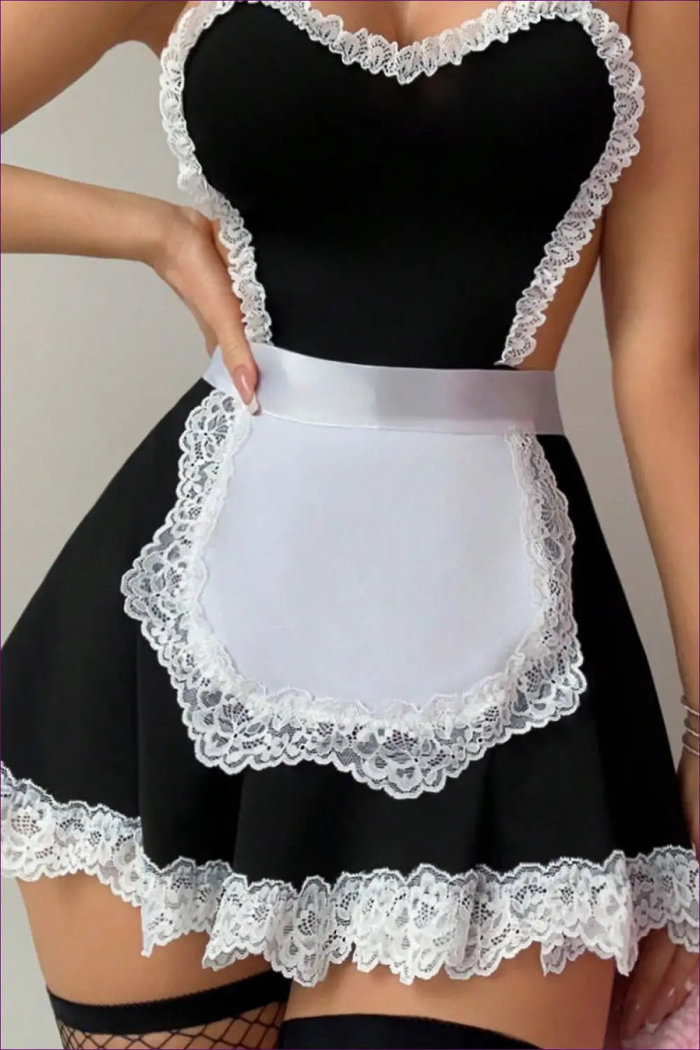 Maid Costume with Apron and Lace Trim - Babydoll - Cutout • Lace • Lingerie • Hut