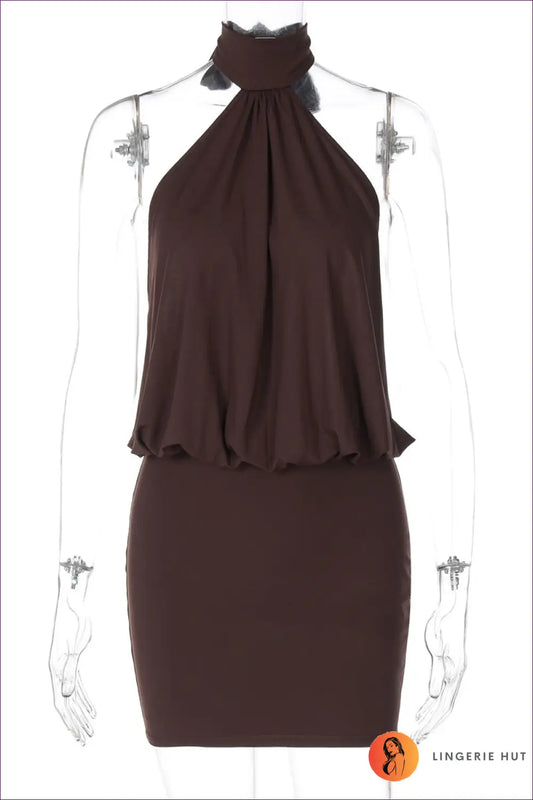 Halter Mini Dress - s / Coffee - Dresses - Backless • Bodycon • Date Night • Glamour - Lingerie Hut