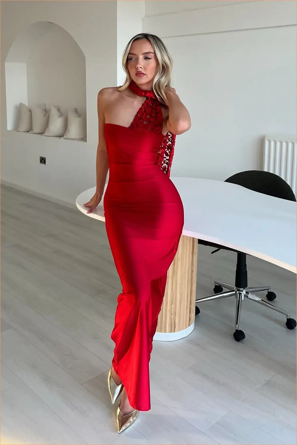 Halter Bodycon Maxi Dress with Lace - Understated Glamour - Dresses - Clothing • Lingerie Hut
