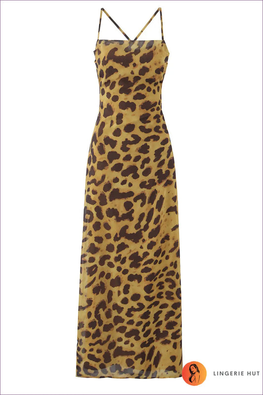 Animal Print Halter Maxi Dress - the one They’ll Ask About - Dresses - Lingerie Hut - Backless • Cutout • Date Night
