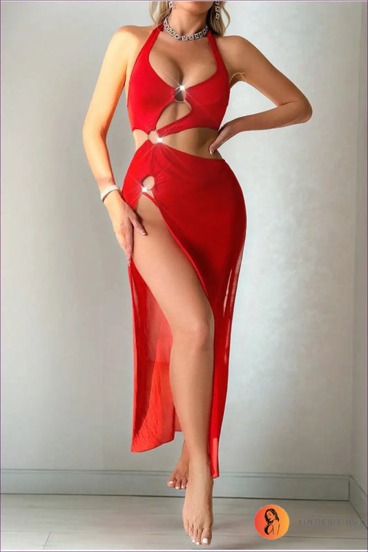 Halter Cut-out Mini Dress - the one They’ll Ask About - s / Red - Dresses - Lingerie Hut - Backless • Bodycon