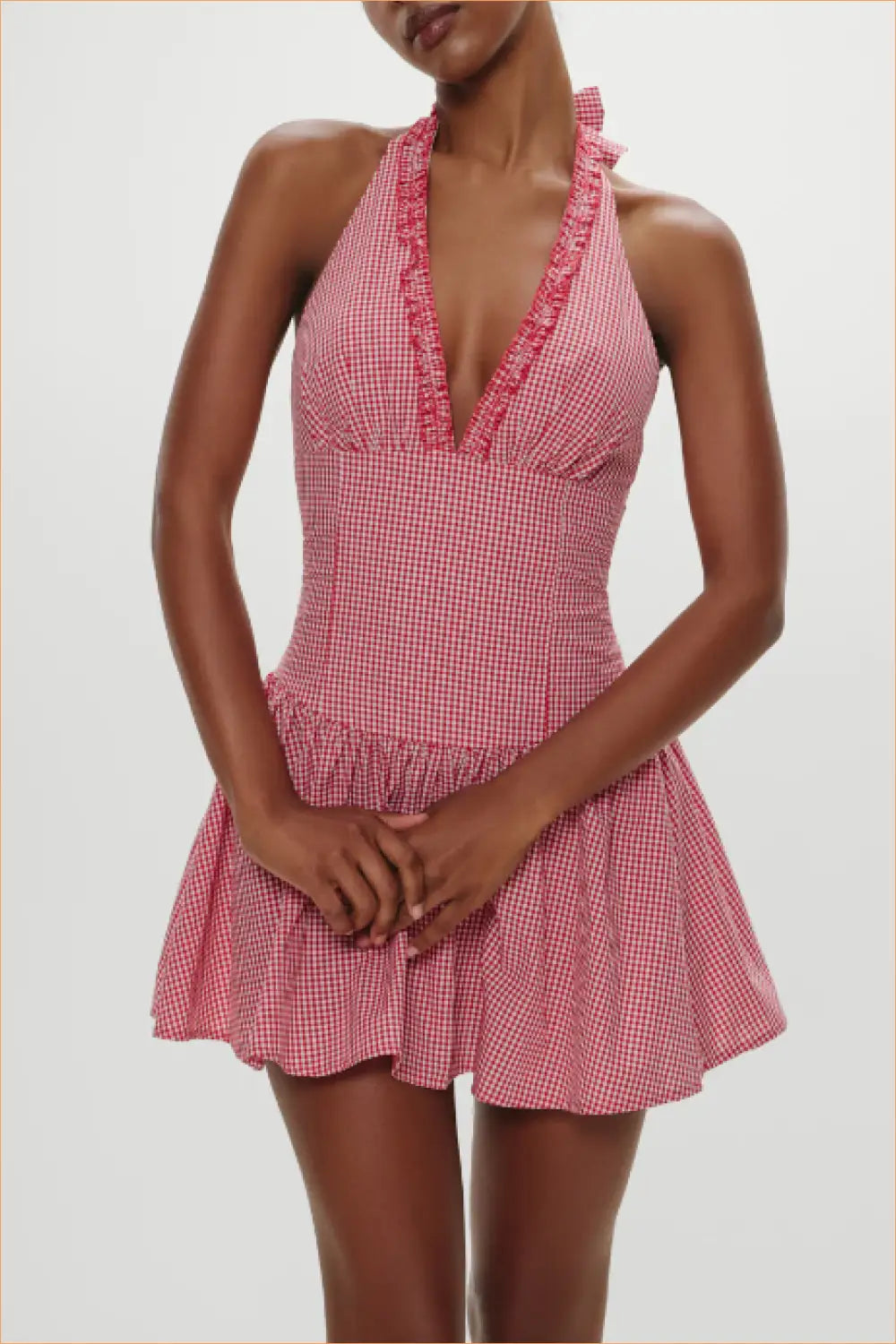 Halter Gingham Mini Dress - Garden Party Ready - Dresses - A-line • Boho • Casual • Cotton - Lingerie Hut