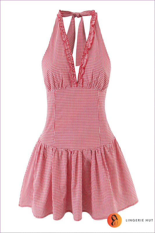 Halter Dress with Gingham Print - Sweet Sophistication - s / Multi - Dresses - Lingerie Hut - A-line • Boho • Casual