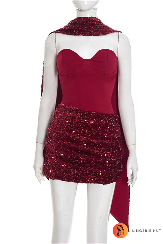 Sequin Halter Mini Dress - Worth a Second Look - s / Burgundy - Dresses - Lingerie Hut - Backless • Bodycon • Clubwear