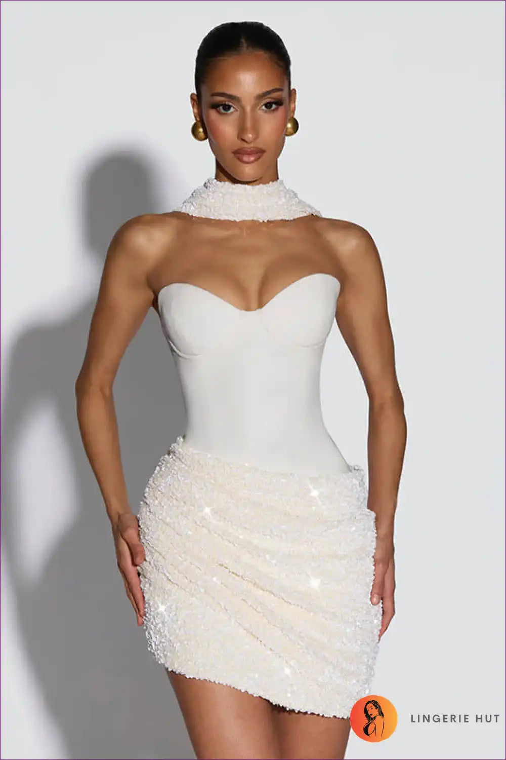 Halter Dress with Sequin Detail - Glamorous Nights for Backless, Bodycon, Clubwear, Cutout,