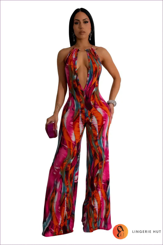 Halter Jumpsuit with Cutout Back - Statement Summer Confidence for Backless, Casual, Clubwear, Cutout, Halter
