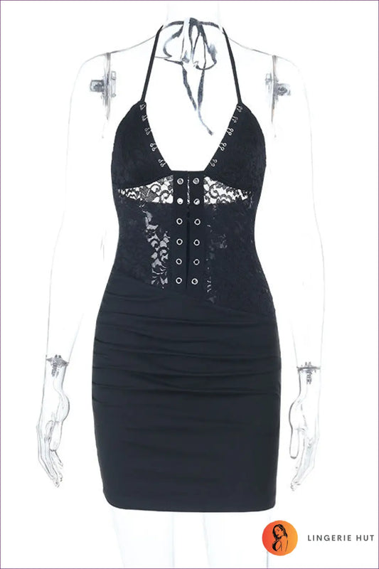 Halter Lace Up Mini Dress - for Unforgettable Summer Nights out - s / Black - Dresses - Lingerie Hut - Backless