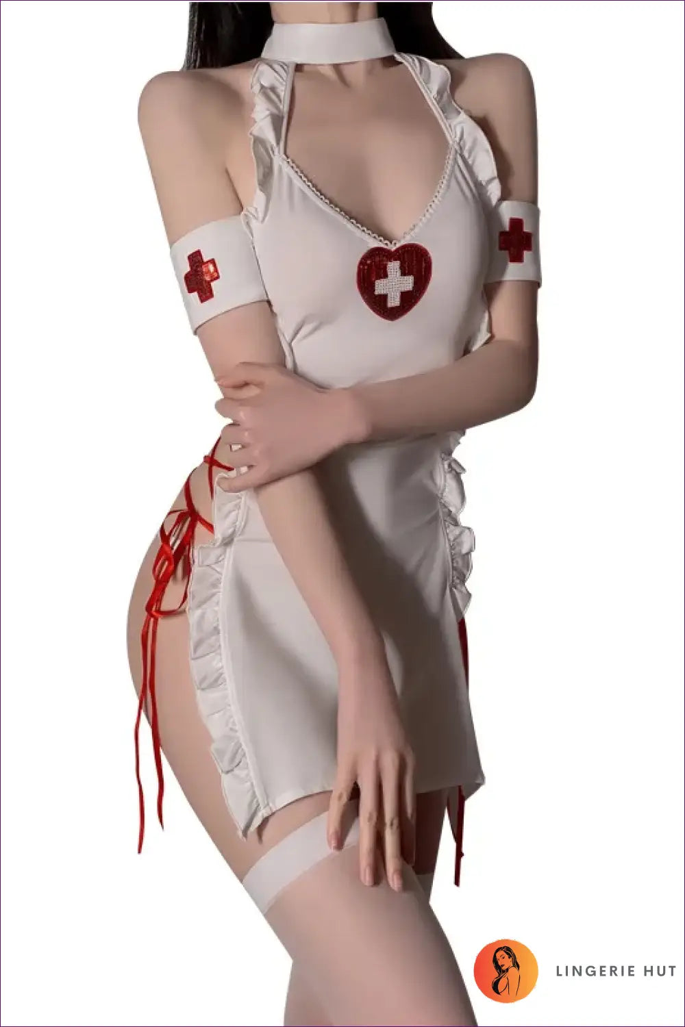 Nurse Costume Babydoll with Halter Neck - Fantasy Roleplay Ready - 01 / one Size - Lingerie Hut - Halter • Mini