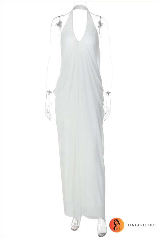 Halter Maxi Dress with Draped Neckline - Grecian Goddess - s / White - Dresses - Backless • Clothing • Glamour