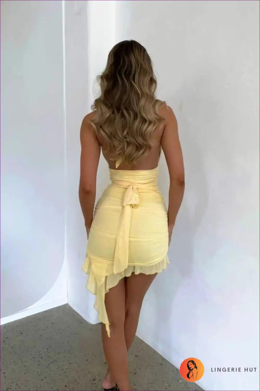 Halter Ruched Mini Dress with Tie Detail for Summer Events Backless, Casual, Dress, Halter,