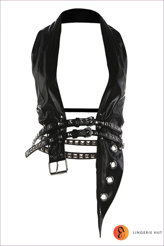 Halter Top with Buckle Detail - Bold Statement Energy - s / Black - Lingerie Hut - Backless • Clubwear • Cutout • Date