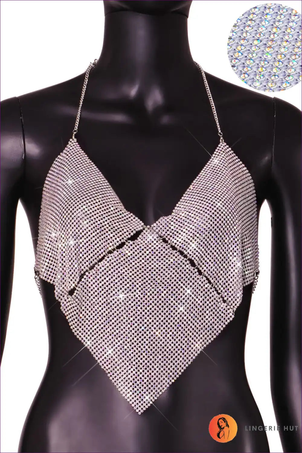 Halter Top with Chainmail Detail - Night out Glamour for All Season, Backless, Clubwear, Crop, Cutout