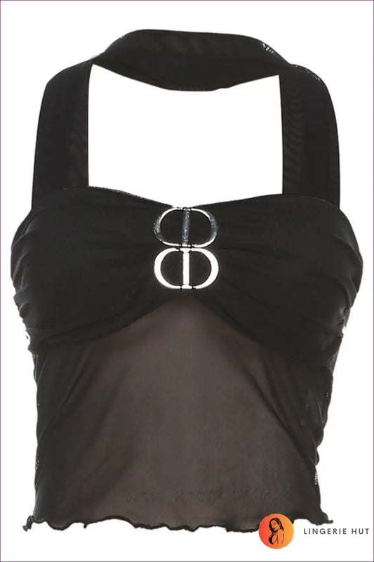 Halter Crop Top with Ring Detail - Effortless Summer Evenings - s / Black - Lingerie Hut - Backless • Casual • Clubwear