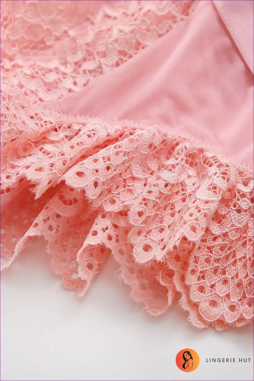 Indulge In Style And Sexiness With Our Harness Ruffle Lace Cut Out Thong Bodysuit. Soft, Stretchy Lace, High
