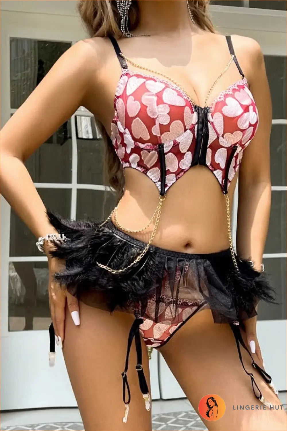 Heart Cut-out Bra Set - Flirt with Confidence - Cutout • Garter • Glamour • Honeymoon - Lingerie Hut