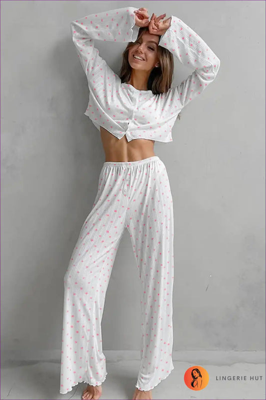 Heart Print Pyjama Set - Playful Romance Vibes for All Season, Casual, Everyday, just In, Loungewear