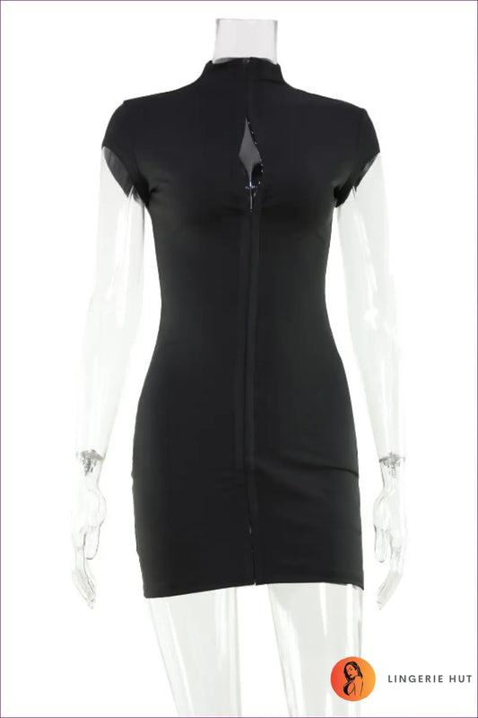 High Neck Bodycon Mini Dress with Zip - Striking Confidence - s / Black - Dresses - All Season • Bodycon Mini Dress