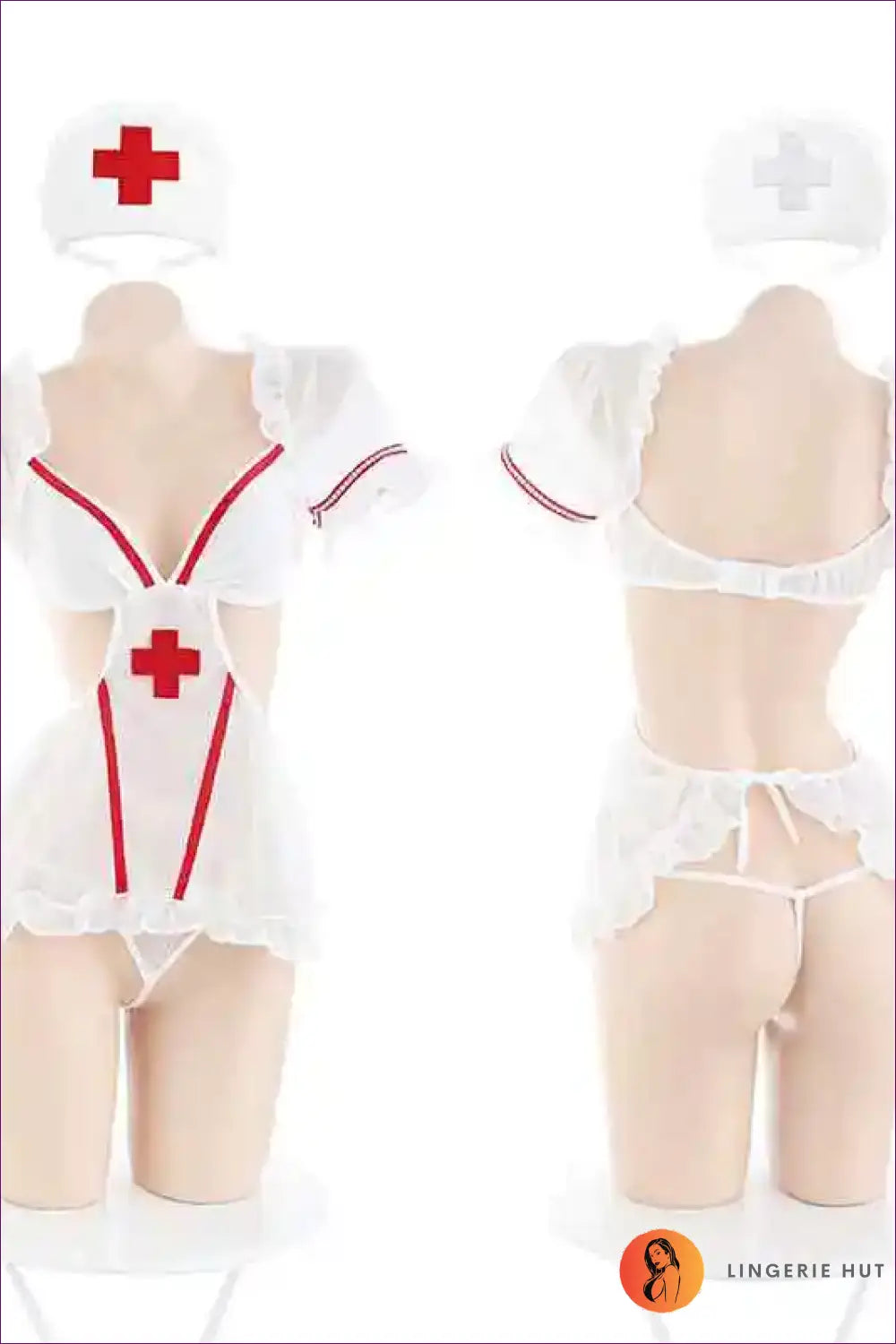 Nurse Costume Mini Babydoll - Fantasy Roleplay Ready - 01 / one Size - Lingerie Hut - Backless • Boudoir • Cutout
