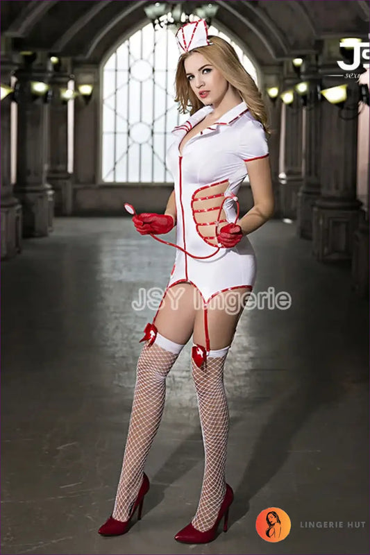 Nurse Costume with Stockings - Fantasy Roleplay Ready - 01all / one Size - Outfit Set - Lingerie Hut - Backless