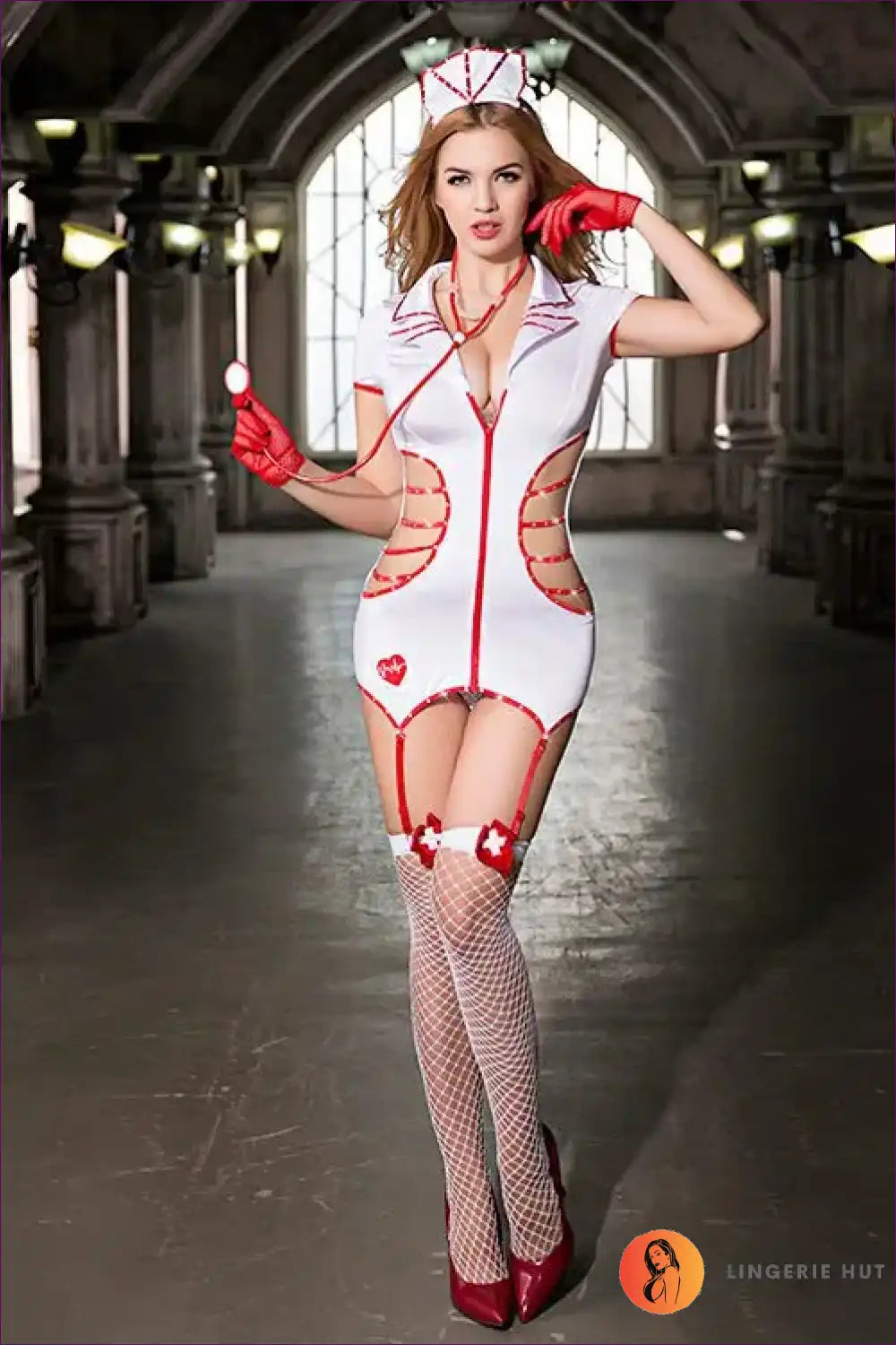Hollow out Cosplay Nurse Dress with Stockings for Backless, Costume, Cutout, just In, Mini