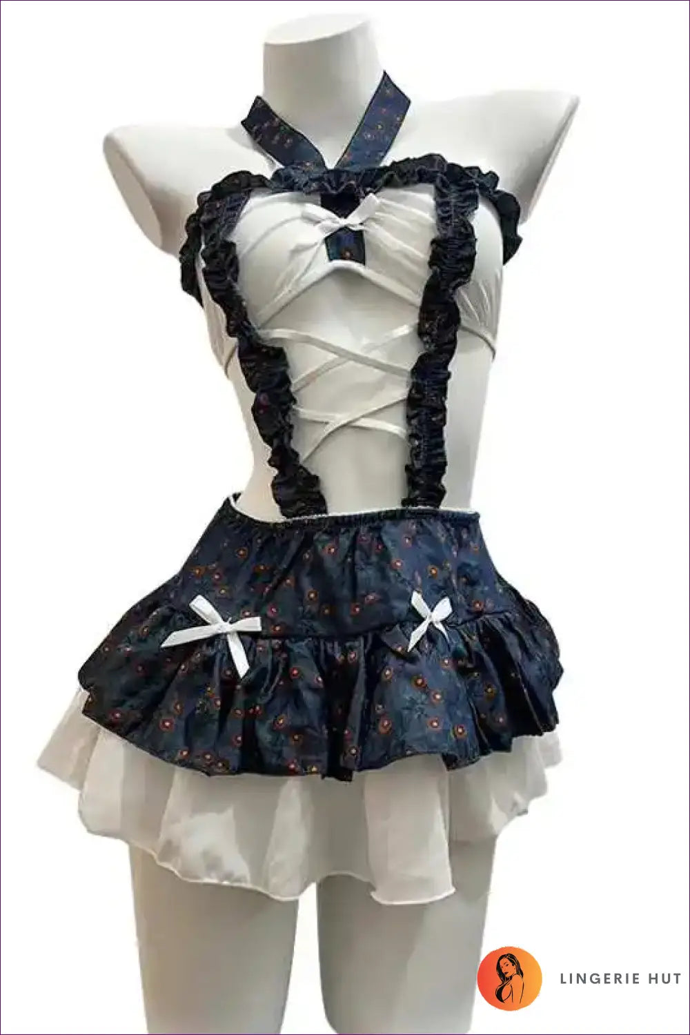 Maid Costume with Halter and Cut-outs - 01 / one Size - Outfit Set - Cutout • Mesh • Mini - Lingerie Hut