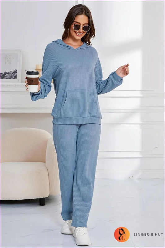 Plus Size Hoodie Loungewear Set - Off-duty Comfort - Xl / Blue - Lingerie Hut - All Season • Autumn • Casual • Everyday