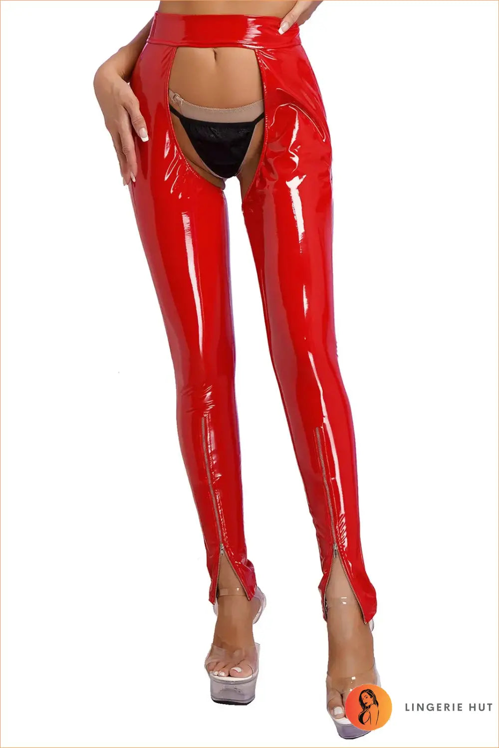 Wet Look Cutout Leggings - Red2 / s - Clothing • Clubwear • Glamour • Latex - Lingerie Hut