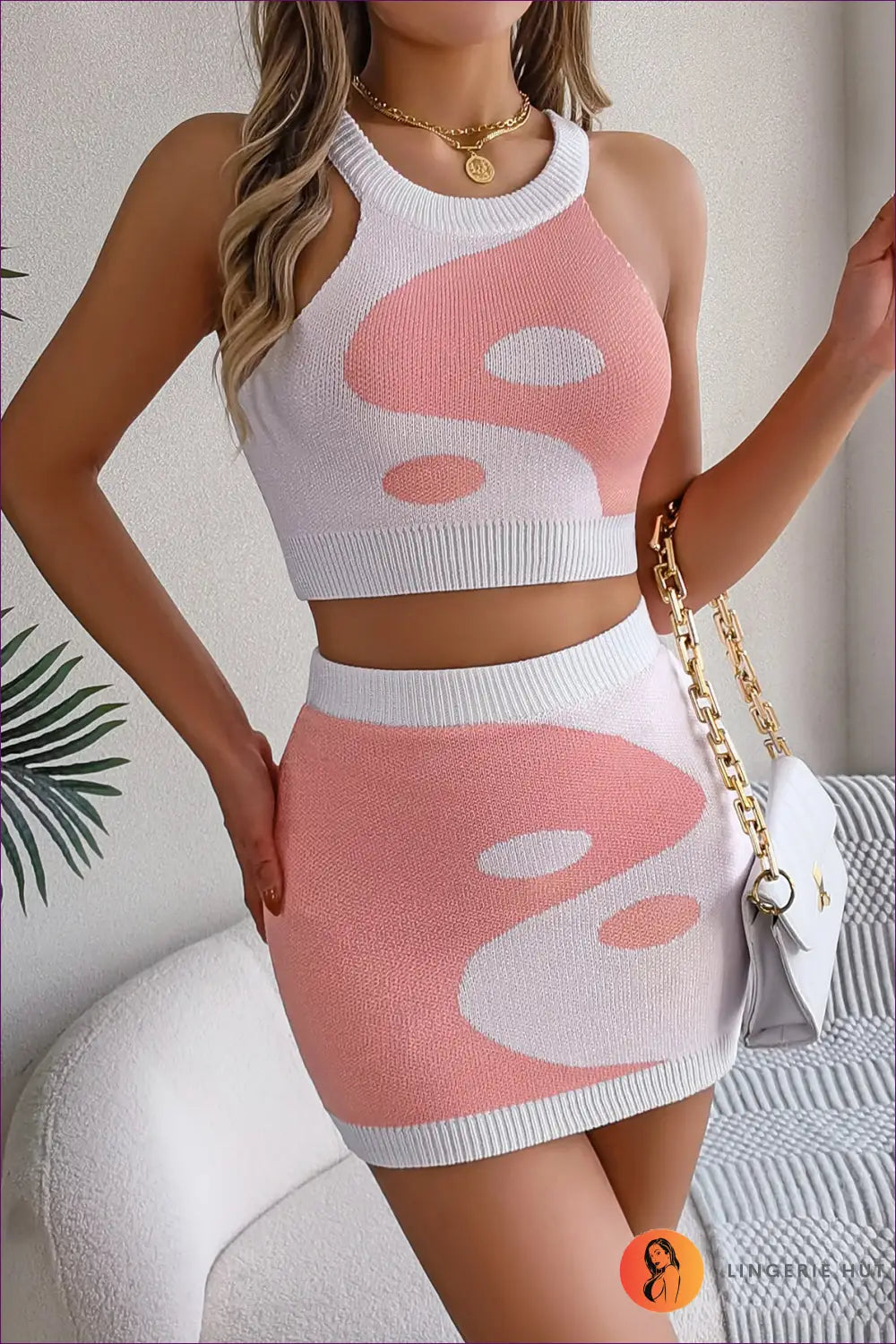 Jacquard co Ord Set - Summer Evenings Sorted - s / Pink - Outfit Sets - Lingerie Hut - Beachwear • Bodycon • Crop