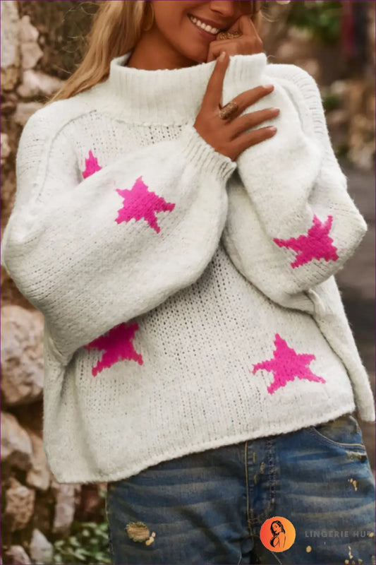 Star Motif Jumper - Effortless Day-to-night Joy - s / White - Lingerie Hut - All Season • Autumn • Casual • Everyday