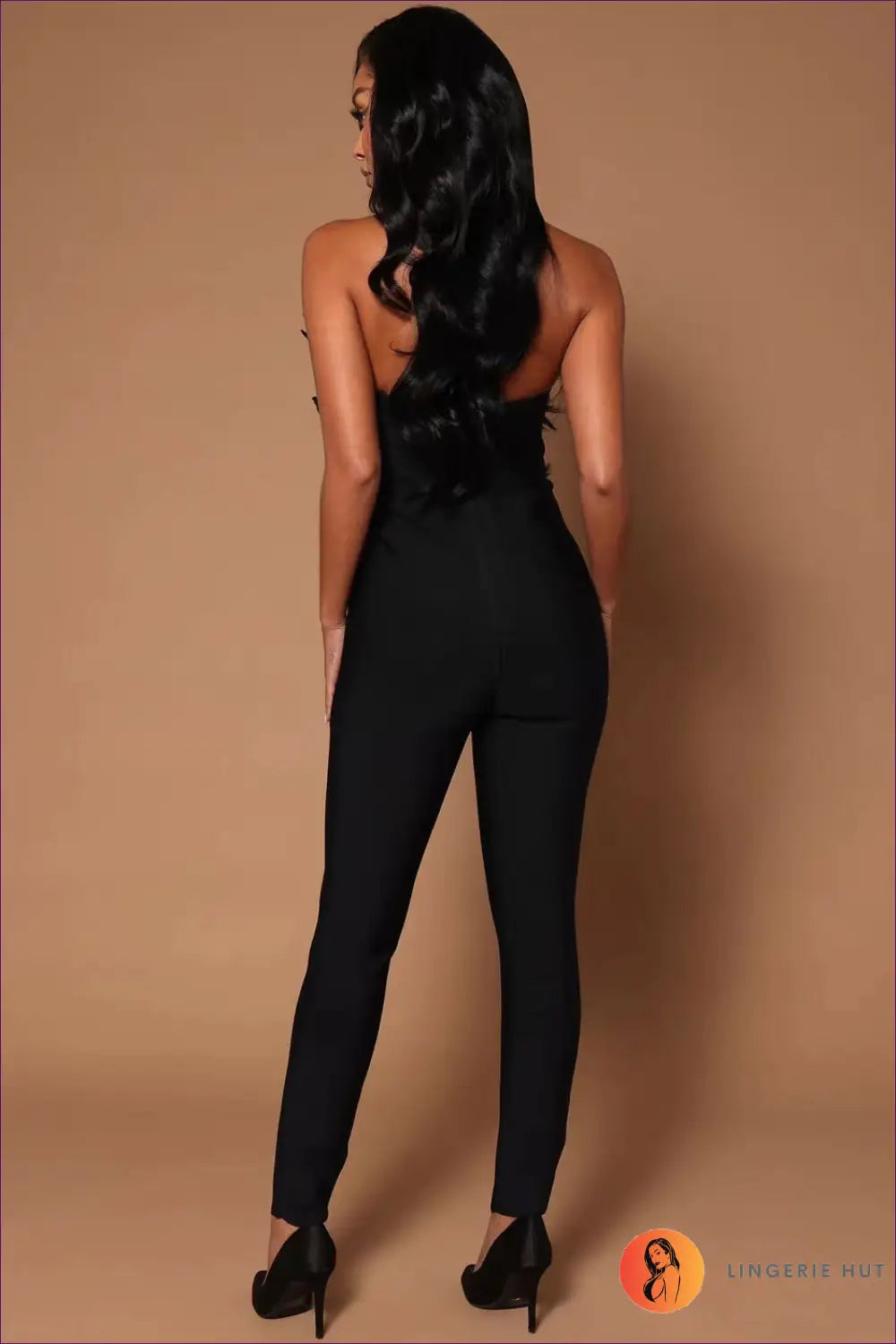 Jumpsuit with Feather Bandeau Top - Statement Evenings - Lingerie Hut - Backless • Cutout • Evening Wear • Formal