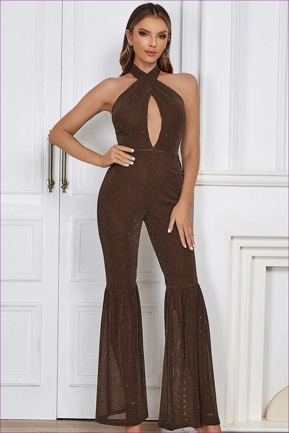 Jumpsuit with Halter Neckline - Modern Sophistication for Boudoir, Clubwear, Cutout, Date Night, Evening Wear