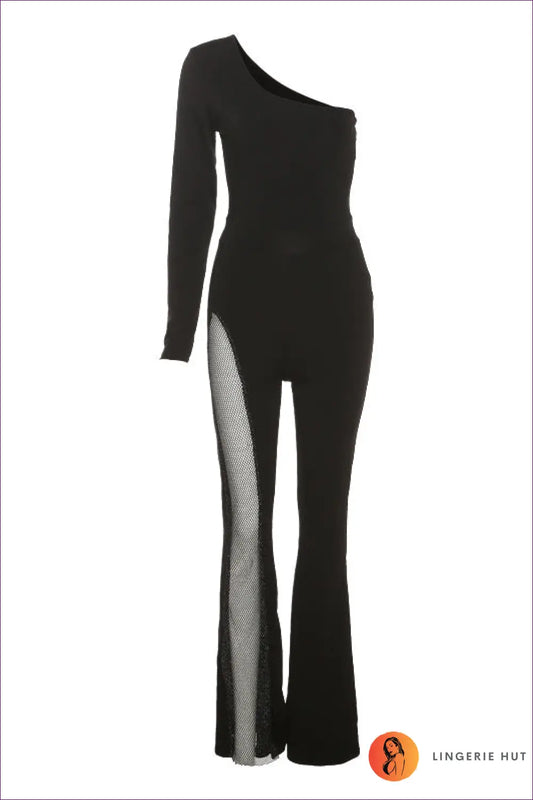 Jumpsuit with Mesh Panels - Evening Allure - s / Black - Lingerie Hut - All Season • Backless • Cutout • Date Night