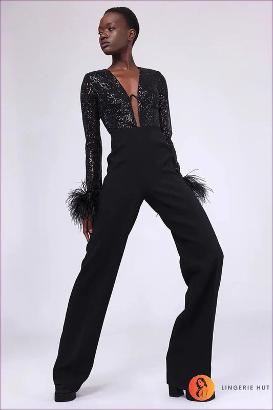 Jumpsuit with Sequin Bodice - Glamorous Nights - Xs / Black - Lingerie Hut - All Season • Evening Wear • Formal