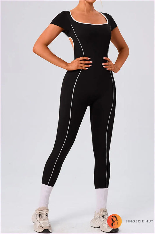 Jumpsuit with Square Neckline - Athletic Confidence - S/4 / Black - Lingerie Hut - Activewear • All Season • Bodycon