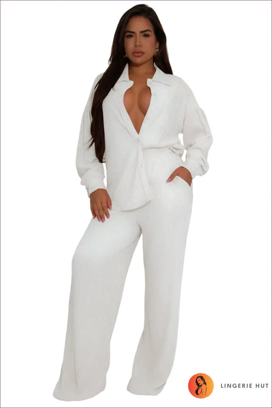Jumpsuit with Wide Leg Silhouette - Effortless Authority - s / White - Bodysuit - Lingerie Hut - All Season • Casual