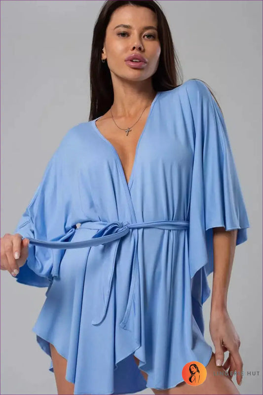 Kimono Robe with Flowing Sleeves - Serene Elegance - s / Blue - Lingerie Hut - All Season • Boudoir • Casual