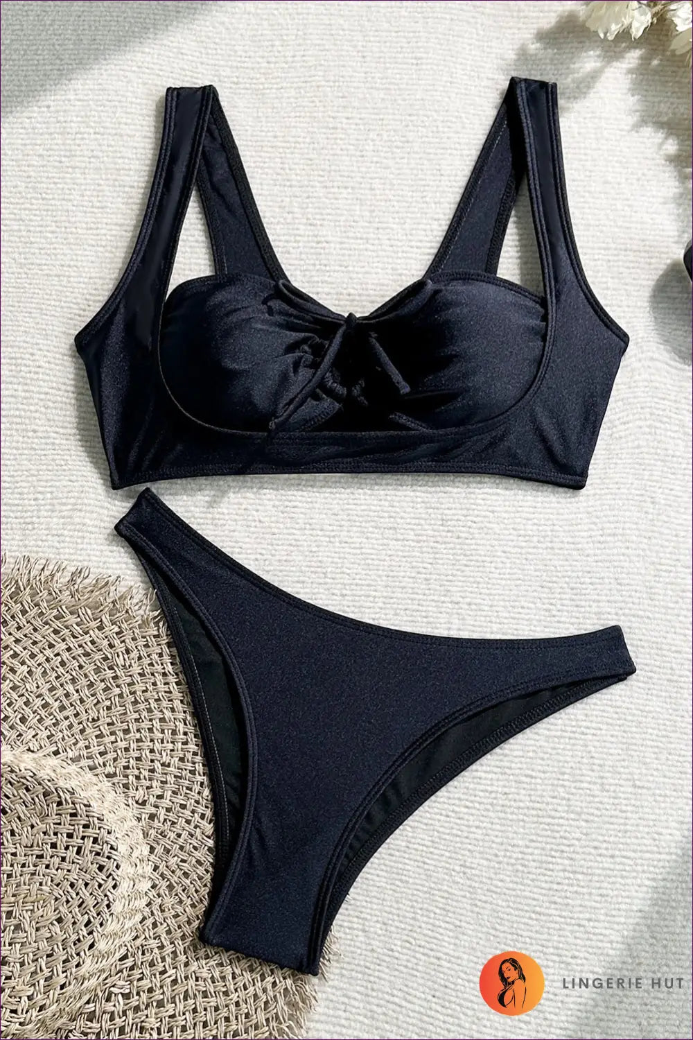 Knit Bandeau Bikini Set with Ruched Skirt - Effortless Summer Edit - m / Black - Lingerie Hut - Beachwear • Casual