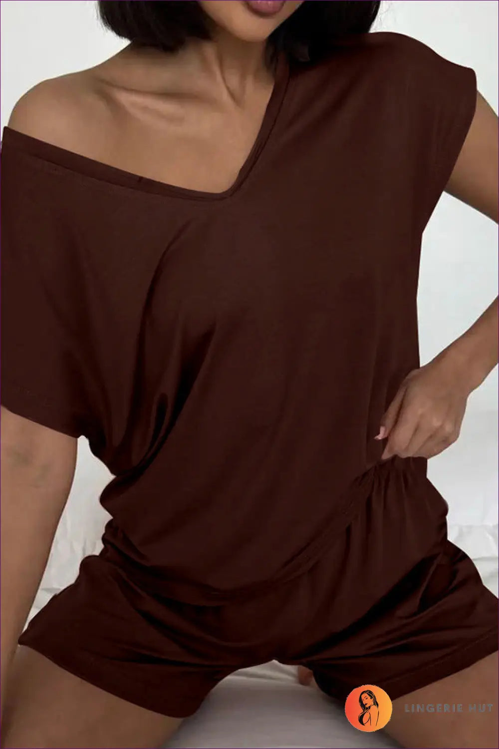 Knit Pyjama Set with V-neck - Effortless Sunday Comfort - s / Brown - Lingerie Hut - Casual • Everyday • Header-fixed